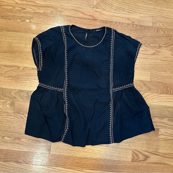 Madewell Black Embroidered Folk Blouse Size Medium - Picture 2 of 6